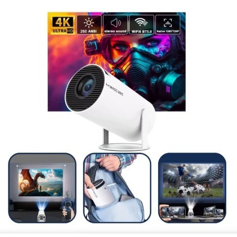 Mini Projetor Portatil 5g Wifi 6 Bluetooth 5.0 Android 11 HY300 Projetor 4K 1080 Full HD Suporte 8000 Lumens Cel And