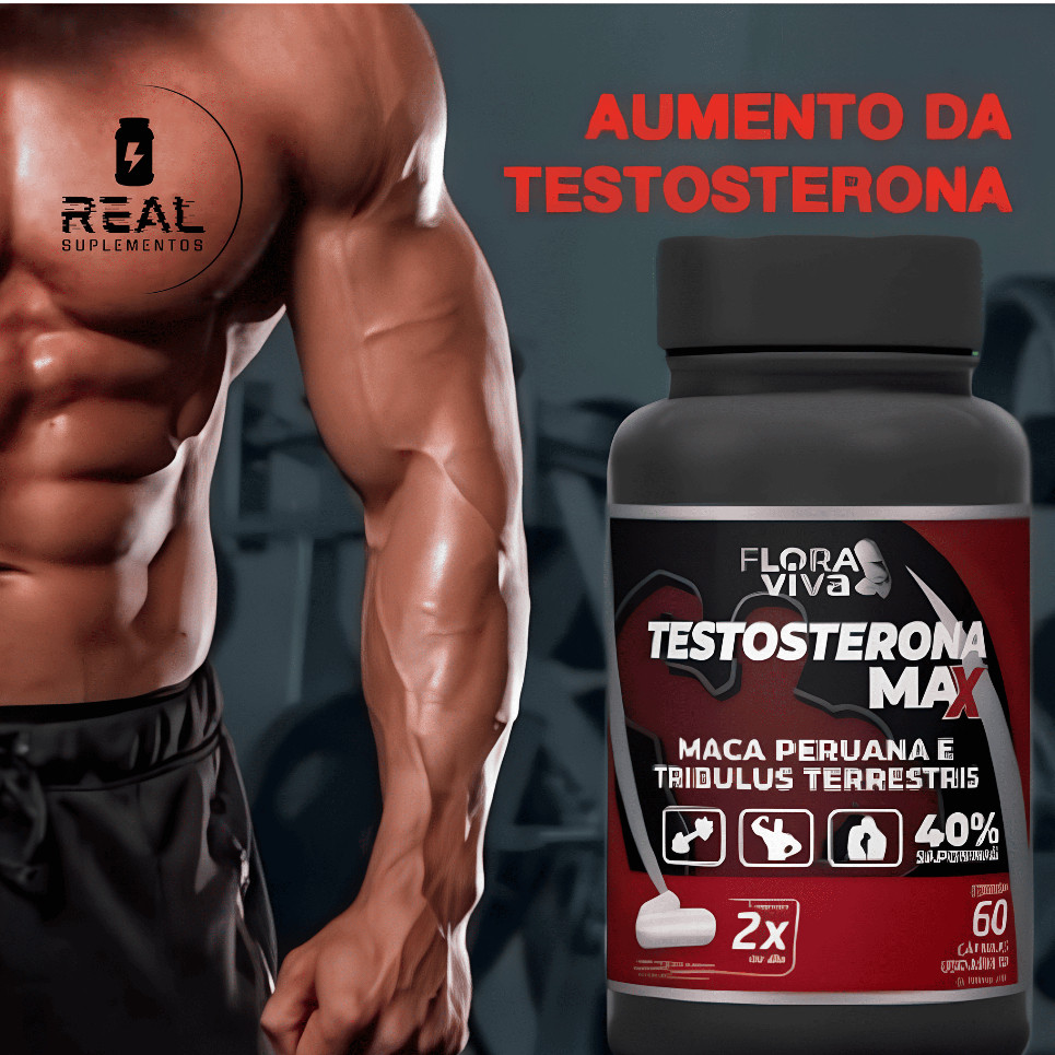 Testos Max Mais Massa muscular, Força e Resistência, Flora Viva