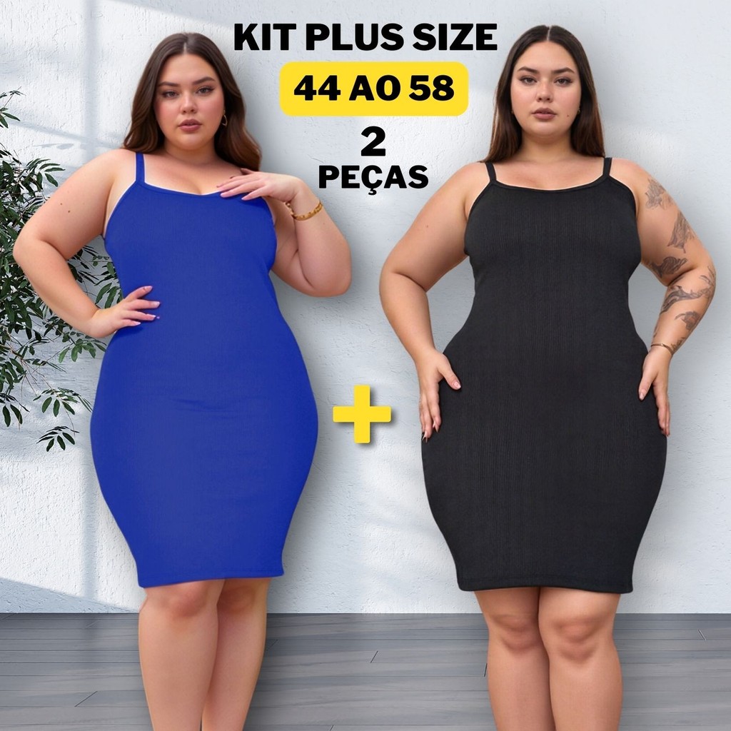 KIT 2 Vestido Canelado Plus Size Midi Alcinha Tamanho 36 ao 58