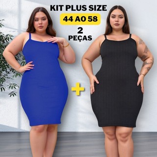 KIT 2 Vestido Canelado Plus Size Midi Alcinha Tamanho 36 ao 58