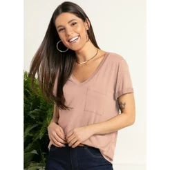 Blusa Com Decote V E Bolso Frontal Rosa Quintess