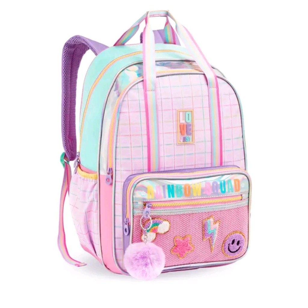 Mochila de Costa Feminina Rainbow Love Just Escolar