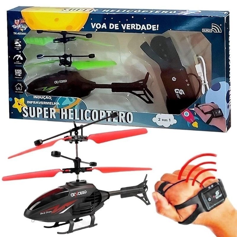 Helicóptero Recarregável Usb Com Controle Remoto De Pulso ( o controle acompanha bateria)