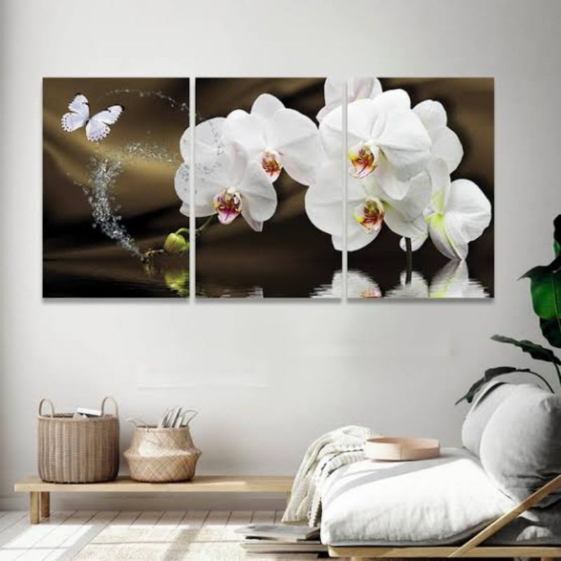 Quadro placa decorativa 3 peças Orquídea Branca 20x30 Alta Qualidade 4k