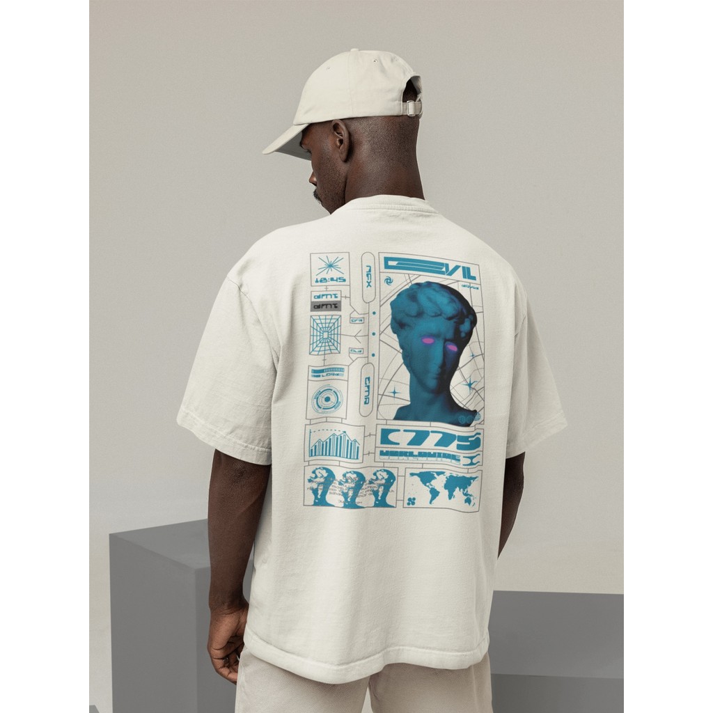 Camisa Camiseta Oversized Gola Alta Streetwear Masculino e Feminino 100% Algodão Preto e Off Whte Estampado - ESTAMPA