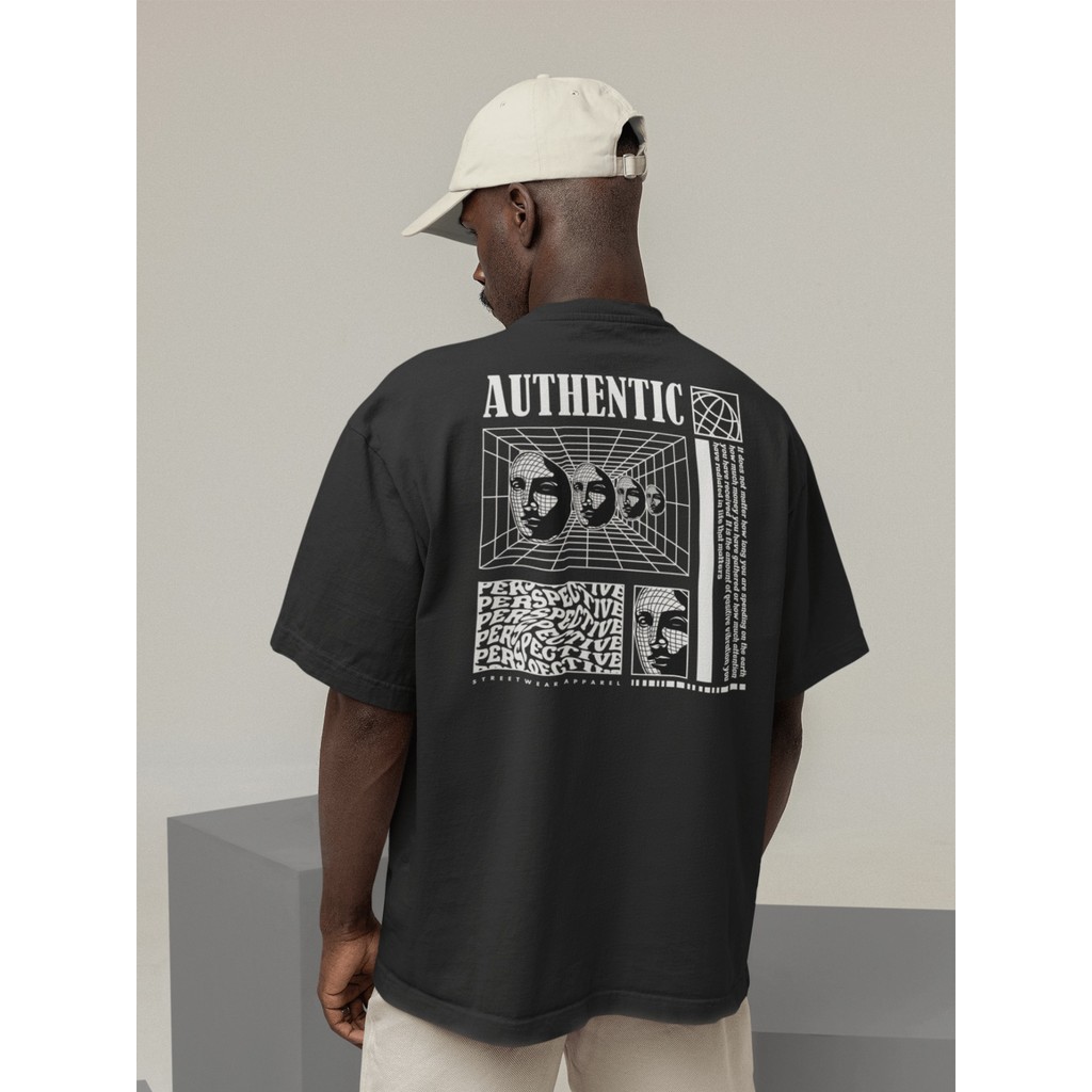 Camisa Camiseta Oversized Gola Alta Streetwear Masculino e Feminino 100% Algodão Preto e Off Whte Estampado - AUTHENTIC