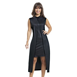 Vestido Preto Midi com Sobreposição Moda Evangélica Adulto