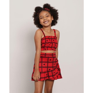 Blusa Infantil Regata Cropped De Alcinha Xadrez Vermelha