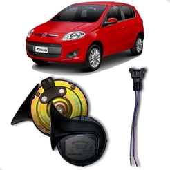 Buzina Tipo Caracol Fiat Universal 12 Volts Cinoy + Chicote Plug Adaptador Carro P/ Buzina