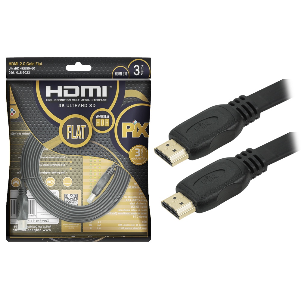 Cabo Hdmi Flat Premium 3 Metros - 4k 2160p UHd Original Pix