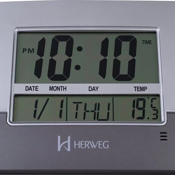 Relógio de Parede ou Mesa Digital LCD Calendário Termômetro Prata Herweg 6473