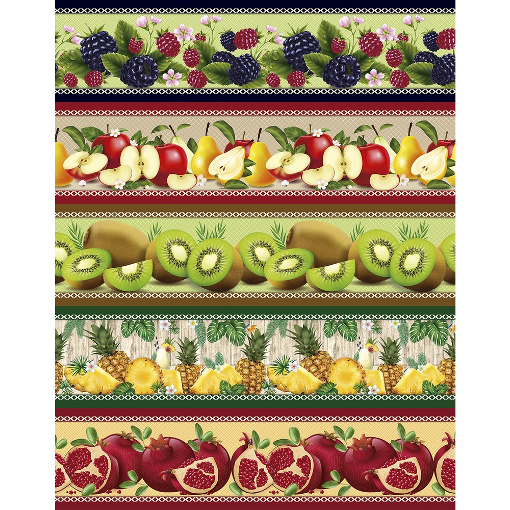 Tricoline Digital Barrado Frutas Sortidas, 55cm x 1,50mt