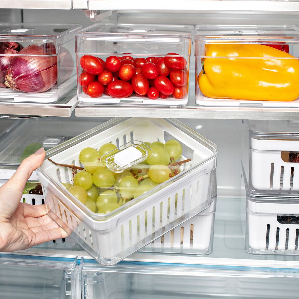 Organizador de Geladeira Acrílico com Tampa e Escorredor 2,2l Clear Fresh Ou