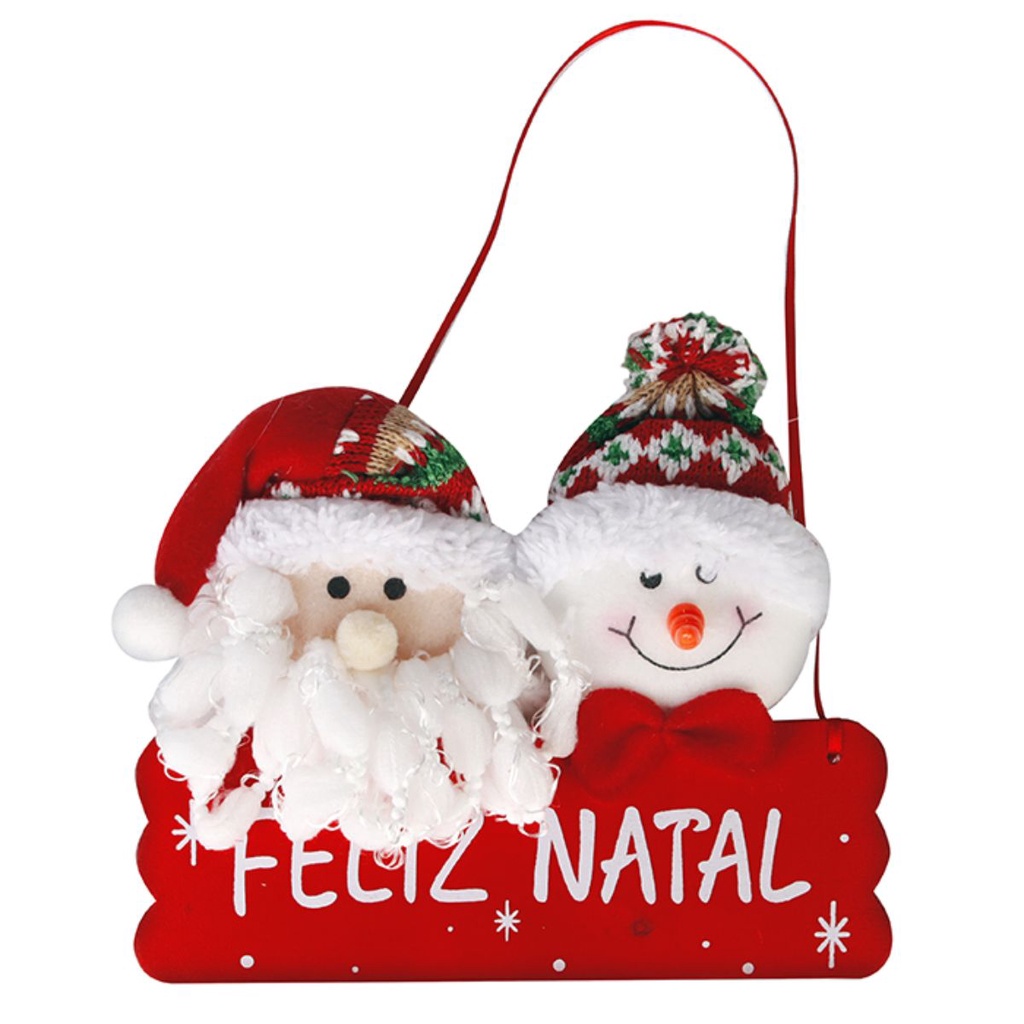Enfeite de Pendurar Boneco com Placa Feliz Natal Pendente Papai Noel 20cm