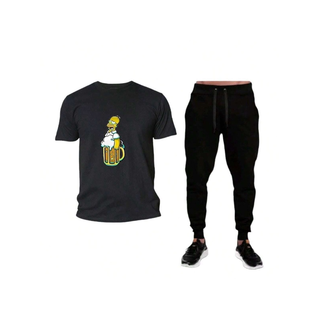 conjunto camiseta e calça Masculina jogger moleton estampa Homer Simpson