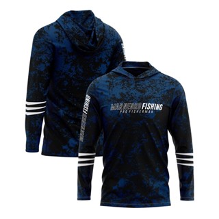 Camisa Sublimada com Capuz Proteção Solar UV Estonada Azul e Preta - Mar Negro