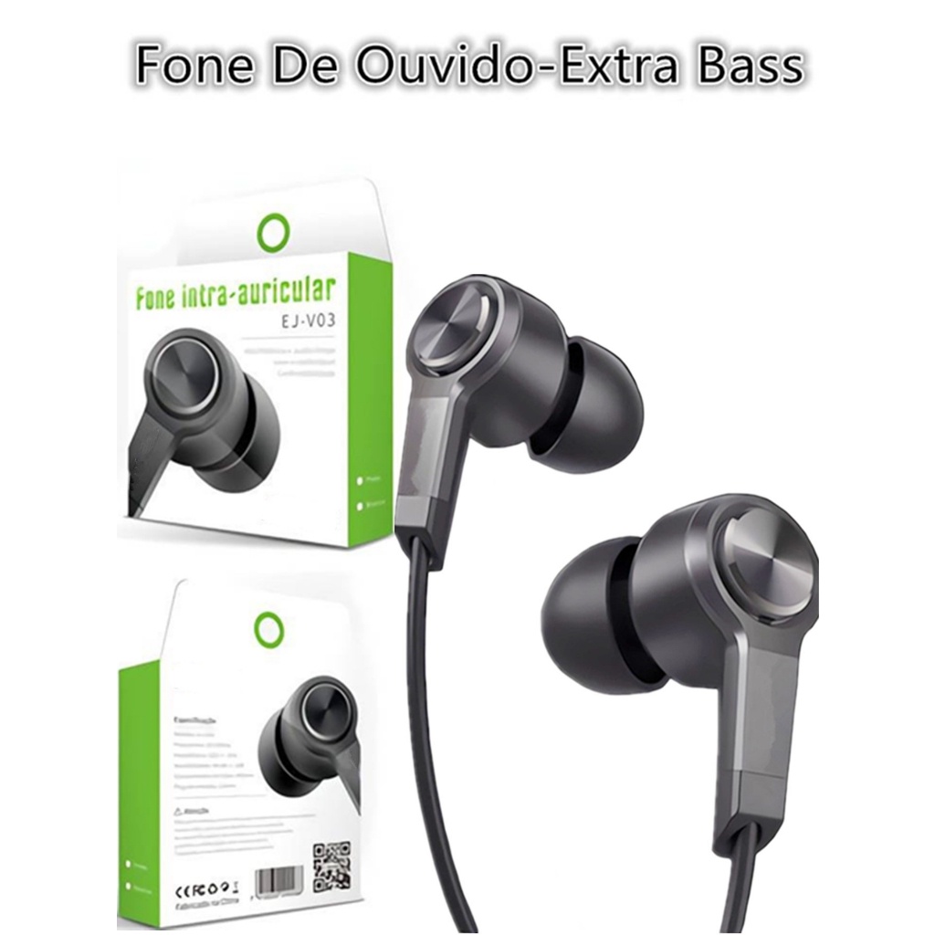 Fone De Ouvido Microfone Com Fio Extra Bass Alta Resolucao Headsets EJ-V03 em Oferta na Shopee