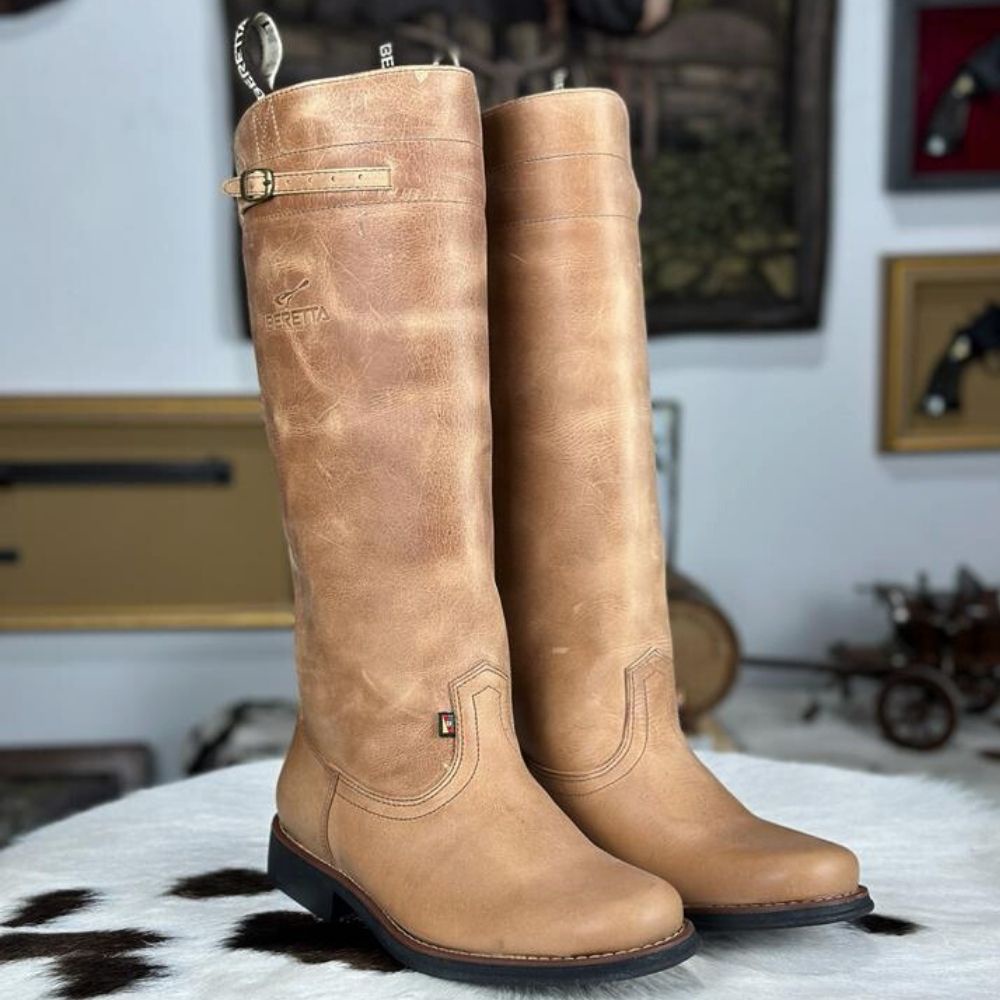 Bota Gaúcha Masculina Beretta Couro Premium Solado Em Gel Para Gaucho Usar Com Bombacha