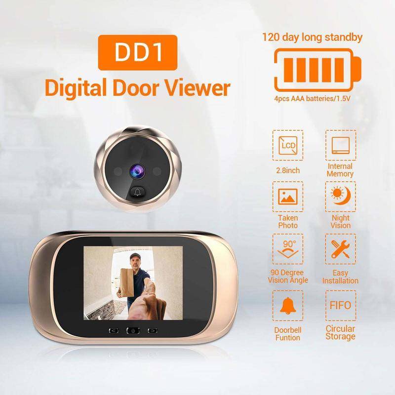 Campainha visual De Visão Noturna De 2.8 Polegadas Com Câmera De Memória Embutida Para Tirar Fotos , Armazenamento Circular , Olhos De Gato Eletrônicos Digitais DD1