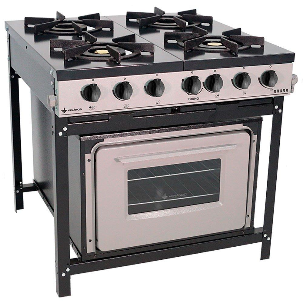 Fogão a Gás Cozinha Industrial Escola Bravo com 4 Bocas GLP 4.090kcal - Venâncio