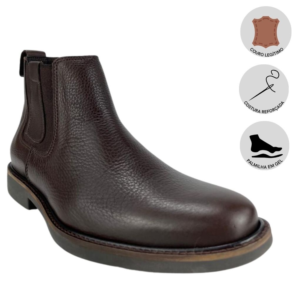 Bota Botina Anatomic Gel 100% Couro Palmilha Macia Com Elástica Lateral Para Homem Usar Dia A Dia