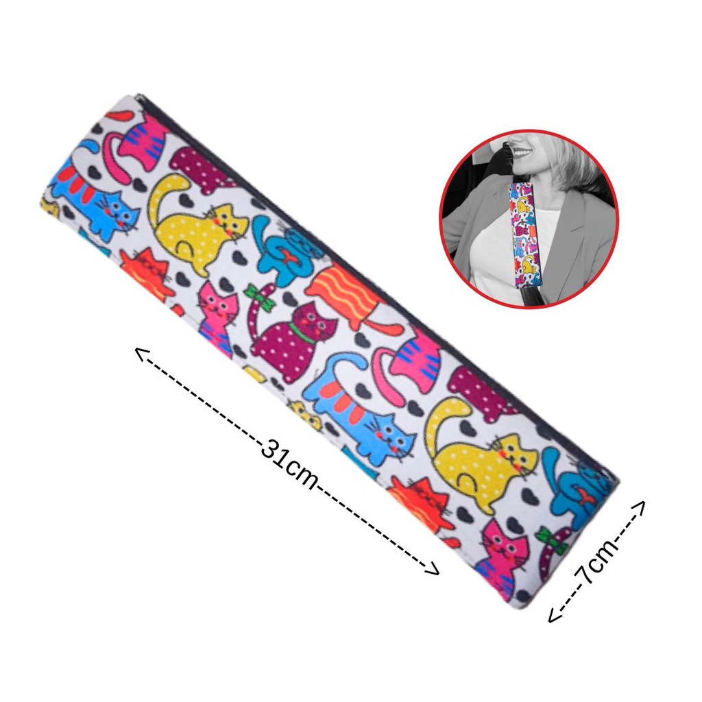 Protetor de Cinto de Segurança em Neoprene com Estampa de Gato Colorido - Para Crianças e Adultos em Oferta na Shopee