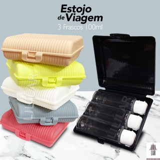 Box de Viagem Kit com 3 Frascos de 100ml Estojo com Trava