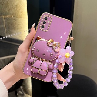 Caixa Samsung Galaxy A54 5G A14 A13 A23 A24 A34 5G Luxo Quadrada De Silicone Eletrodeposição Com Suporte Hello Kitty Capa Protetora De Flores De Orquídea