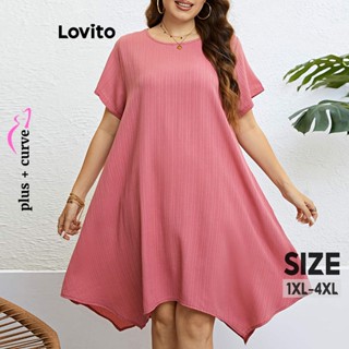 Lovito Casual Vestido Feminino Listrado Plus Size LNE31033 (Rosa/Preto)