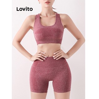 Lovito Conjunto de Roupas Esportivas com Modelagem para Realçar os Glúteos em Tecido Liso Casual para Mulheres LNA19078 (Cinza/Bordô/Preto)