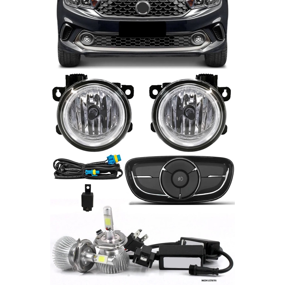 Kit Farol de Milha Neblina Fiat Argo e Cronos 2018 2019 2020 2021 2022 - Botão Painel + Kit Lâmpada Super LED 6000K