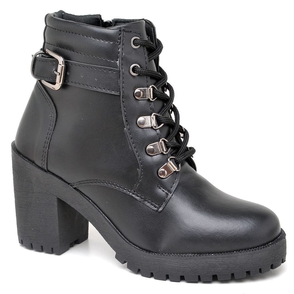 Bota Coturno Feminino Moda Casual com Cadarço Salto Alto Tratorado Festa Passeio Mulher Fashion