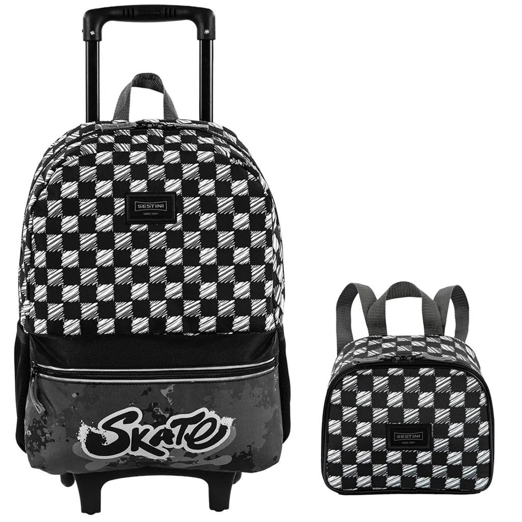 Kit Mochila Mochilete Infantil Skate Plus Escolar Rodinhas Tamanho Grande Reforcada Com Lancheira Garrafinha Potinho