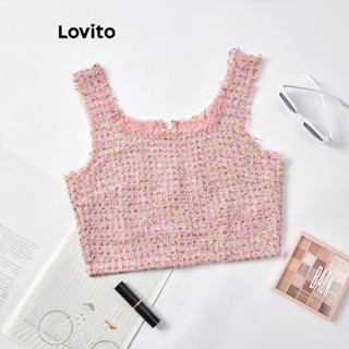 Lovito Casual Blusa Feminina Lisa com Bainha Desfiada LNE30055 (Rosa)