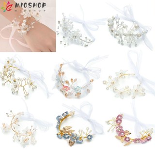 MIOSHOP Pulseira De Noiva Flor De Pulso Suprimentos Para Casamento Decoração De Festa Dançante Rhinestones Mão Com Laço