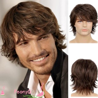 PEONYQ Cabelo Curto Moda Natural Cor Afro Kinky Cabeça Curta Perucas Masculinas