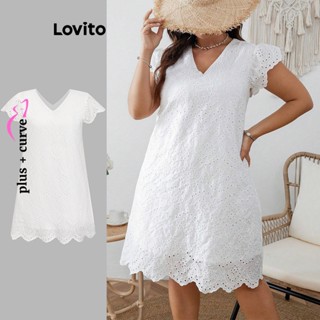Lovito Vestido Redondo Assimétrico Com Bordado De Ilhó Liso Boho Para Mulheres LBL07026