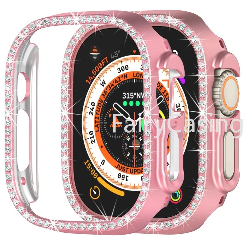 Caixa dura do PC de diamante para Apple Watch Ultra 2 49MM Série 9 41 45MM Capa protetora iWatch Frame 4 5 6 SE 7 8 case