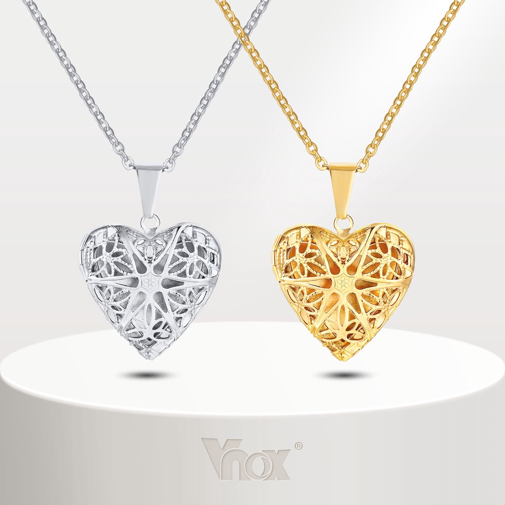 Vnox Colar De Locket Heart Personalizado Oco Do Amor , Guarda Fotos Gravadas Nas Costas Lockets Fotográficos Acessórios Jóias Presente