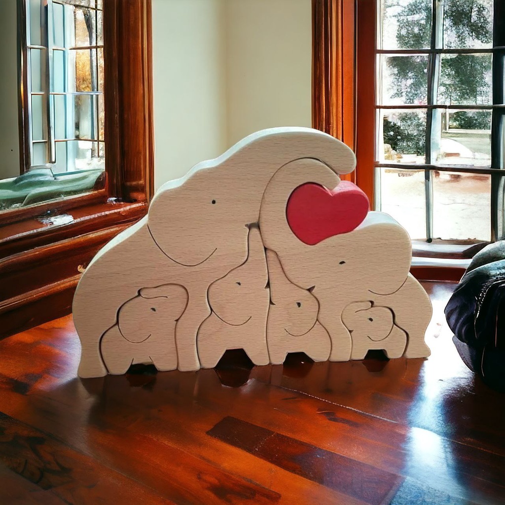 Adorne seu Espaço com a Delicada Família de Elefantes em Madeira Pinus: Estatueta Decorativa com Toque Artesanal!