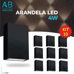 Kit 10 Arandela LED 4W Slim 2 Focos de Vidro + Luz Embutida - Modelo Europeu Moderno Interno e Externo Paredes e Muros
