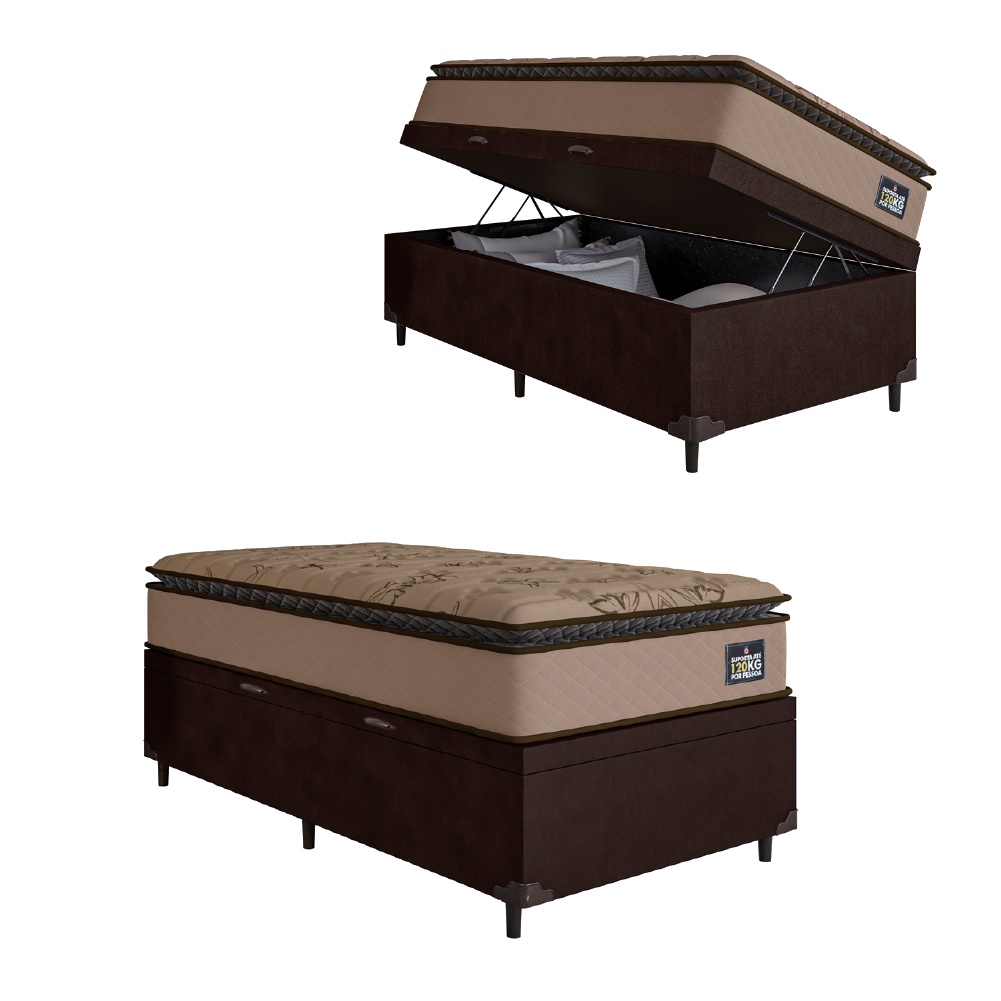 Cama Box Baú Solteiro Colchão Espuma D33 Pillow Top Van Gogh 88x188x70cm Marrom Hellen - Suporta até em Oferta na Shopee
