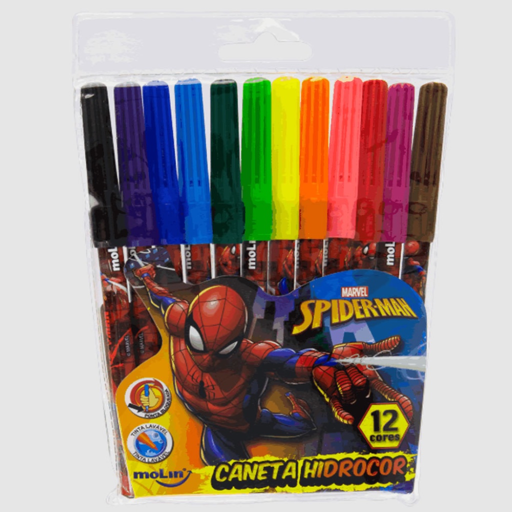 CANETINHAS HIDROCOR SPIDERMAN BL/12 MOLIN 5028 - HOMEM ARANHA
