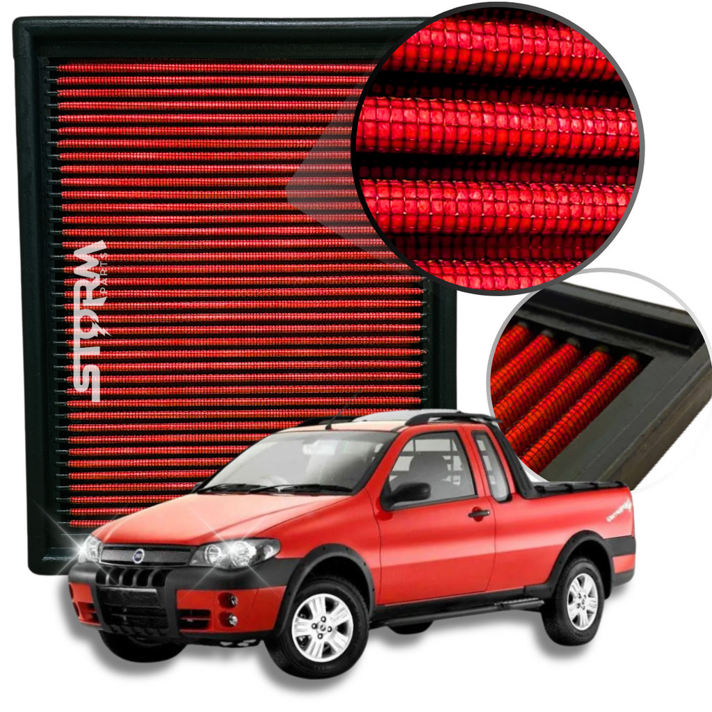 Filtro de Ar Esportivo Fiat Strada Motor 1.8 8v Ano 2004 A 2009 Rs Filter Lavável Reutilizável inbox Adventure Ce Manual Flex Locker Working Trekking  2008 2007 2006 2005 potencia economia