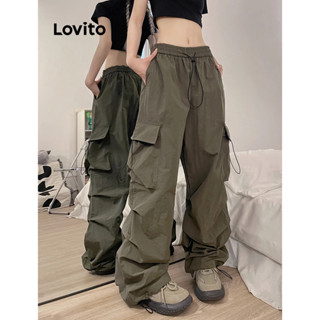 Lovito Calça Feminina Vintage Com Bolso Liso E Zíper Frontal LNA37086 (Verde)