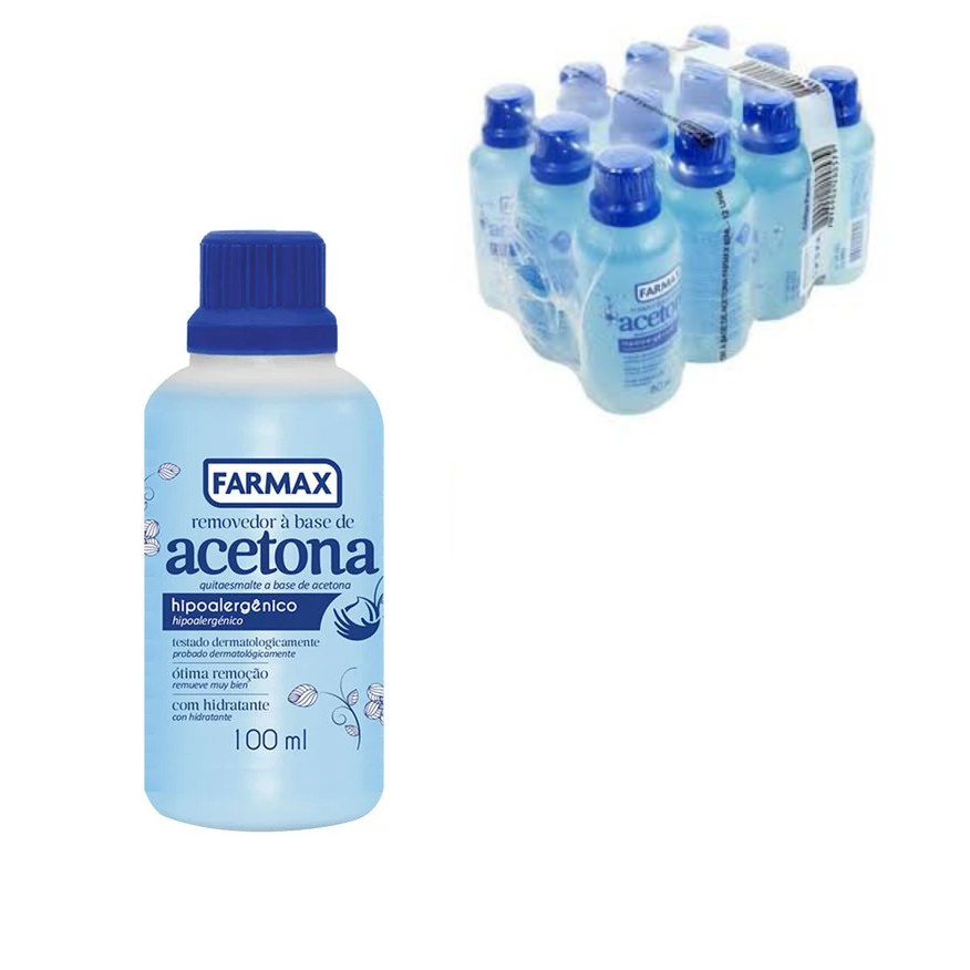 KIT 12 ACETONA FARMAX 100ML REMOVE ESMALTE HIPOALERGENICO em Oferta na Shopee