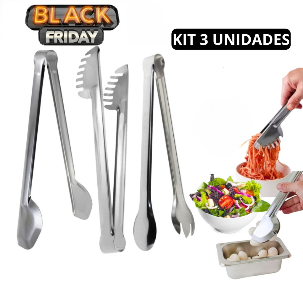 Kit 3 Pegador Grande 29 CM Pinça Universal Massa Macarrão Salada 100% inox