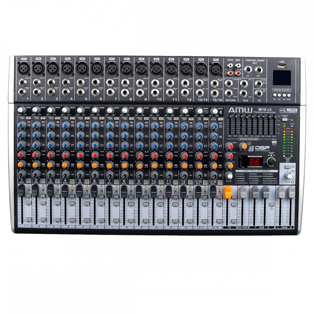 AMW M16 Fx v3 Mesa de Som 16 Canais com EFX Player Sub Out e Interface !
