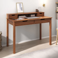 Mesa Escritório Compacta 1 Nicho 4 Gav Retrô Home Office Madeira Castanho Verniz Raul