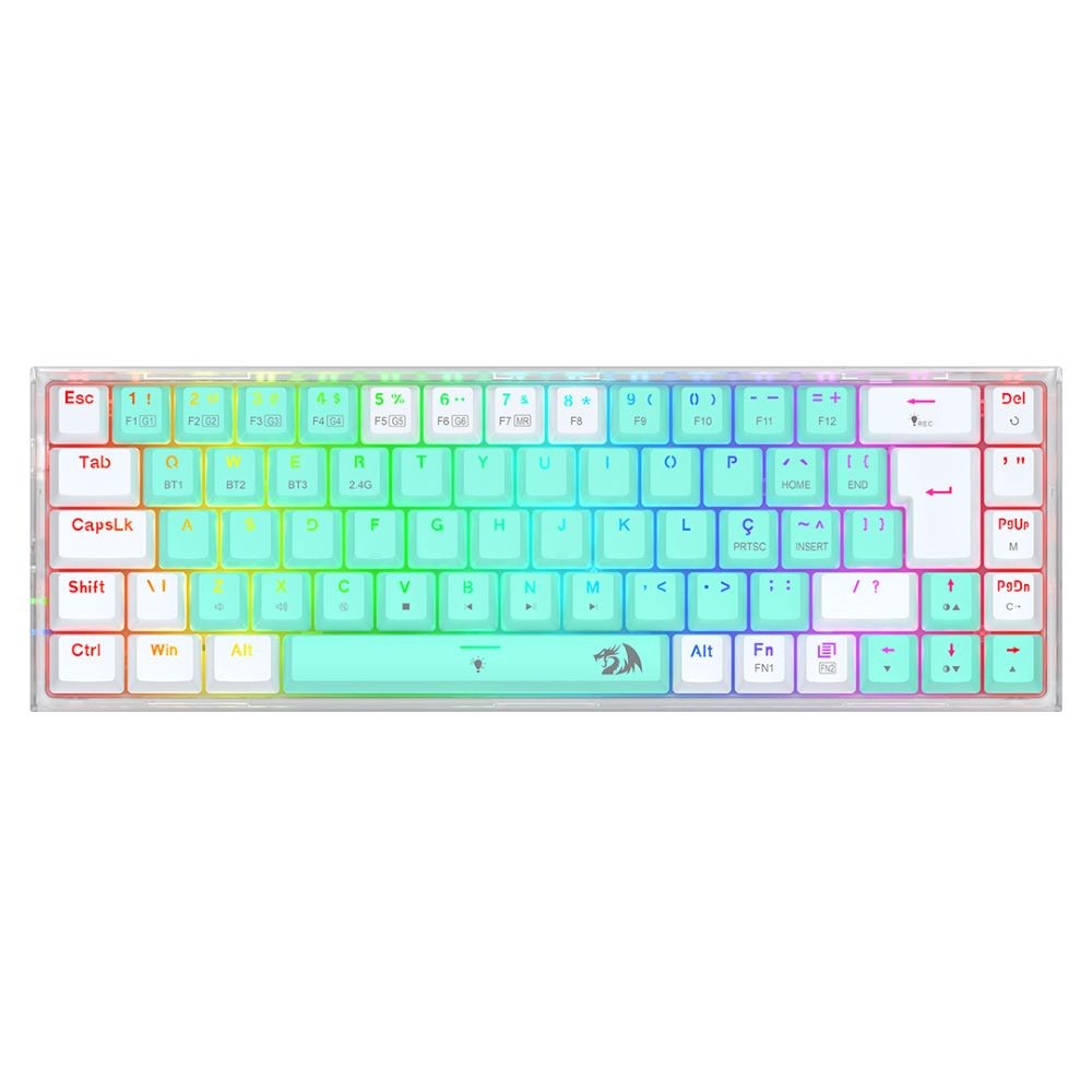 TECLADO MECANICO GAMER CASTOR PRO RGB WIRELESS SWITCH GENTLE LIME K631RGB-PRO-GW BRANCO E VERDE